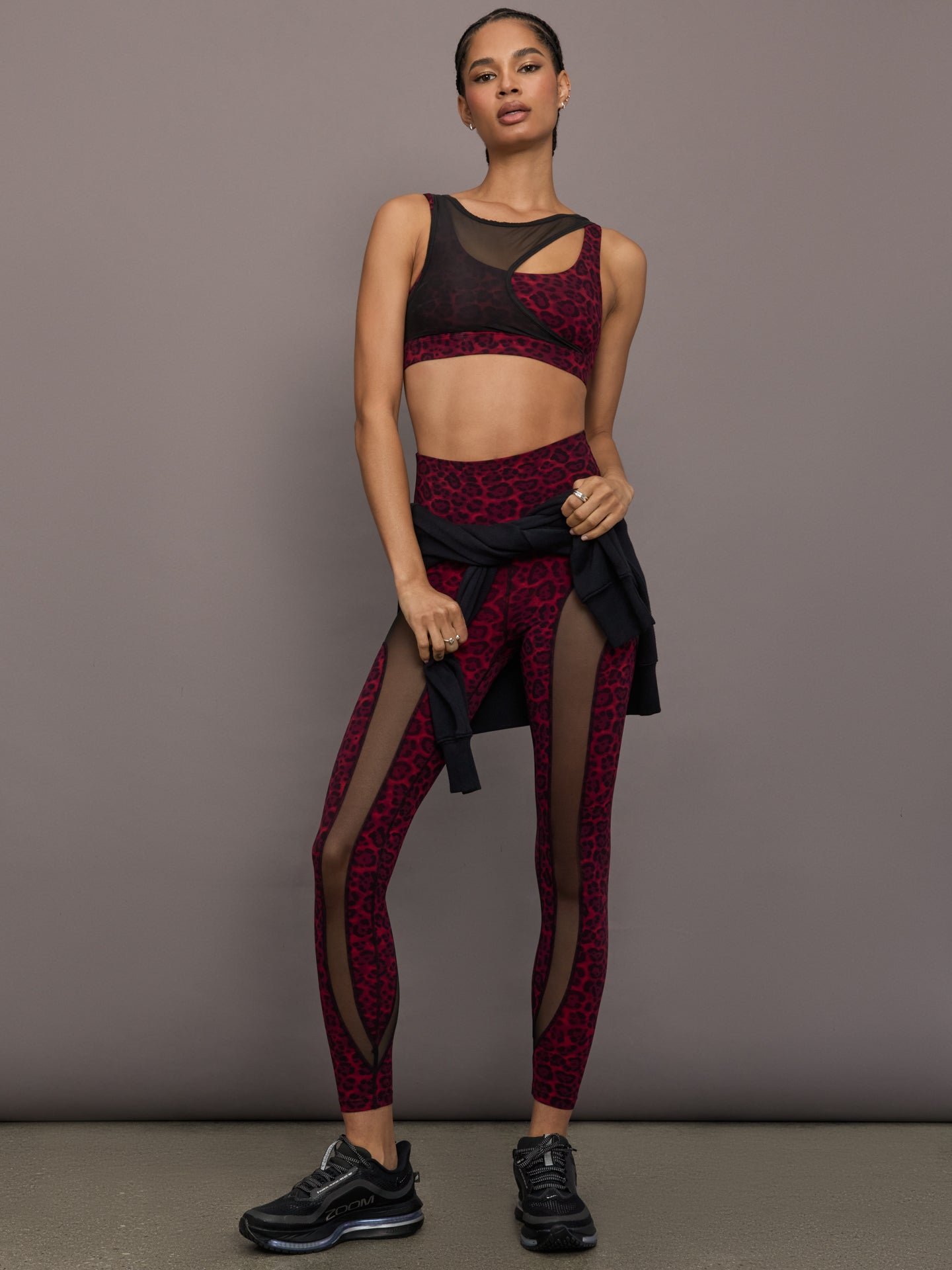 Sheer Spliced Legging in Melt - Red Leopard - Image 2
