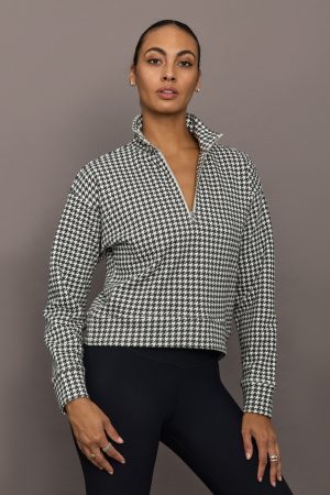 Houndstooth Half Zip - Ivory / Faded Black