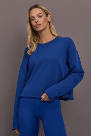 Crew Neck Sweatshirt in French Terry - Cobalt