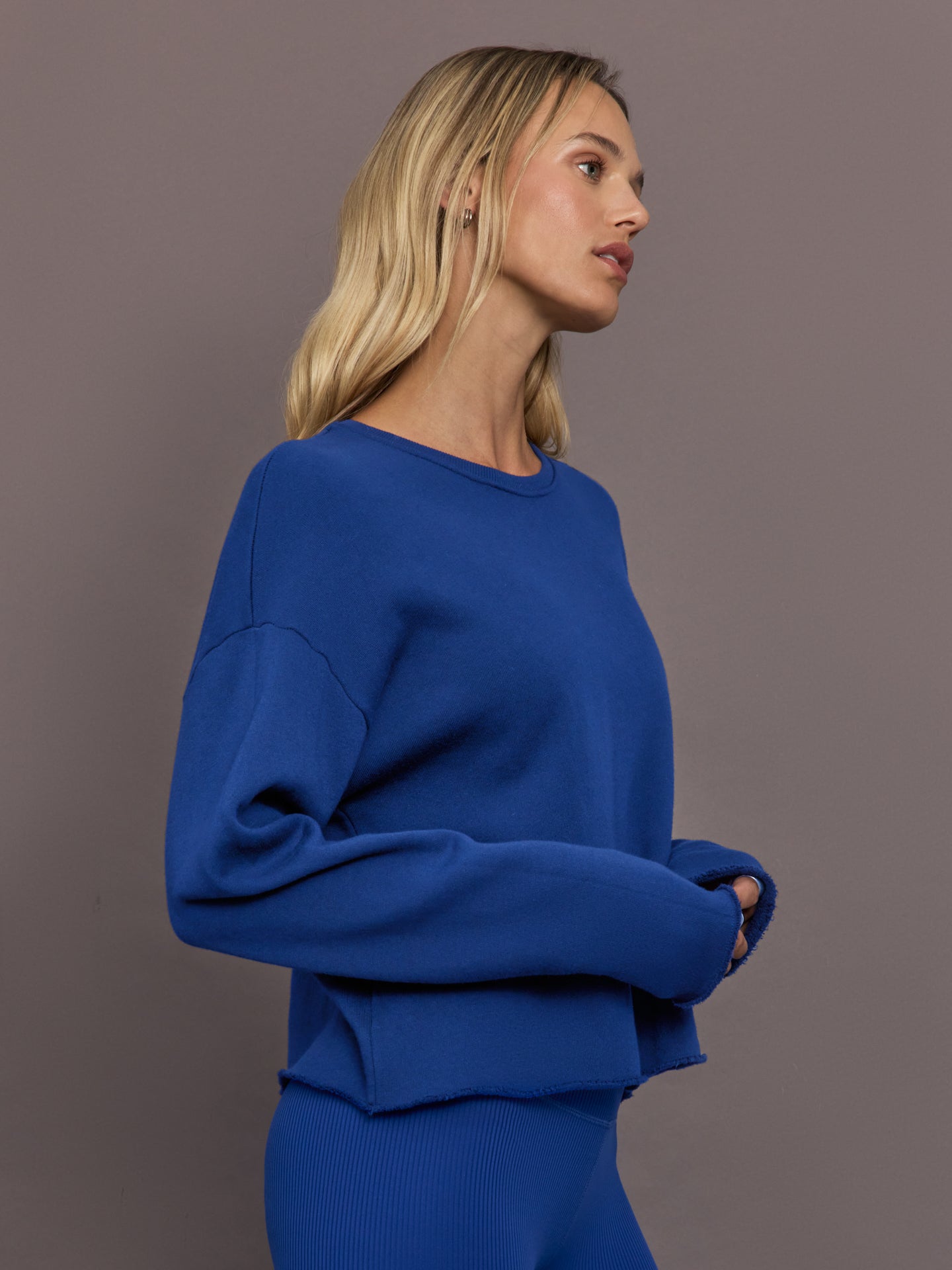 Crew Neck Sweatshirt in French Terry - Cobalt - Image 3