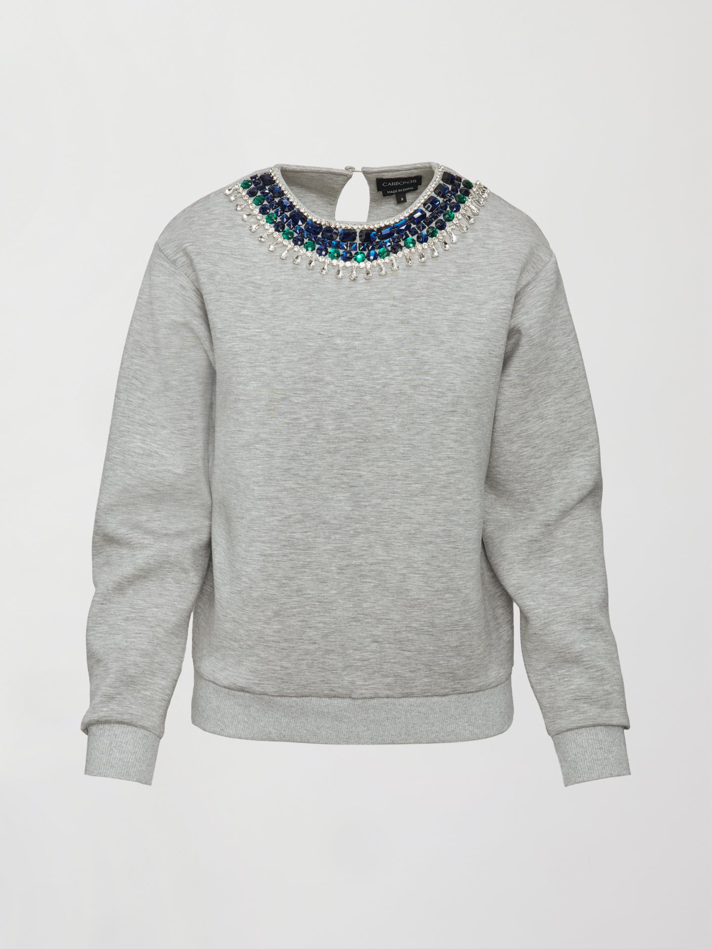 Jewel Embellished Sweatshirt in Scuba - Heather Grey - Image 7