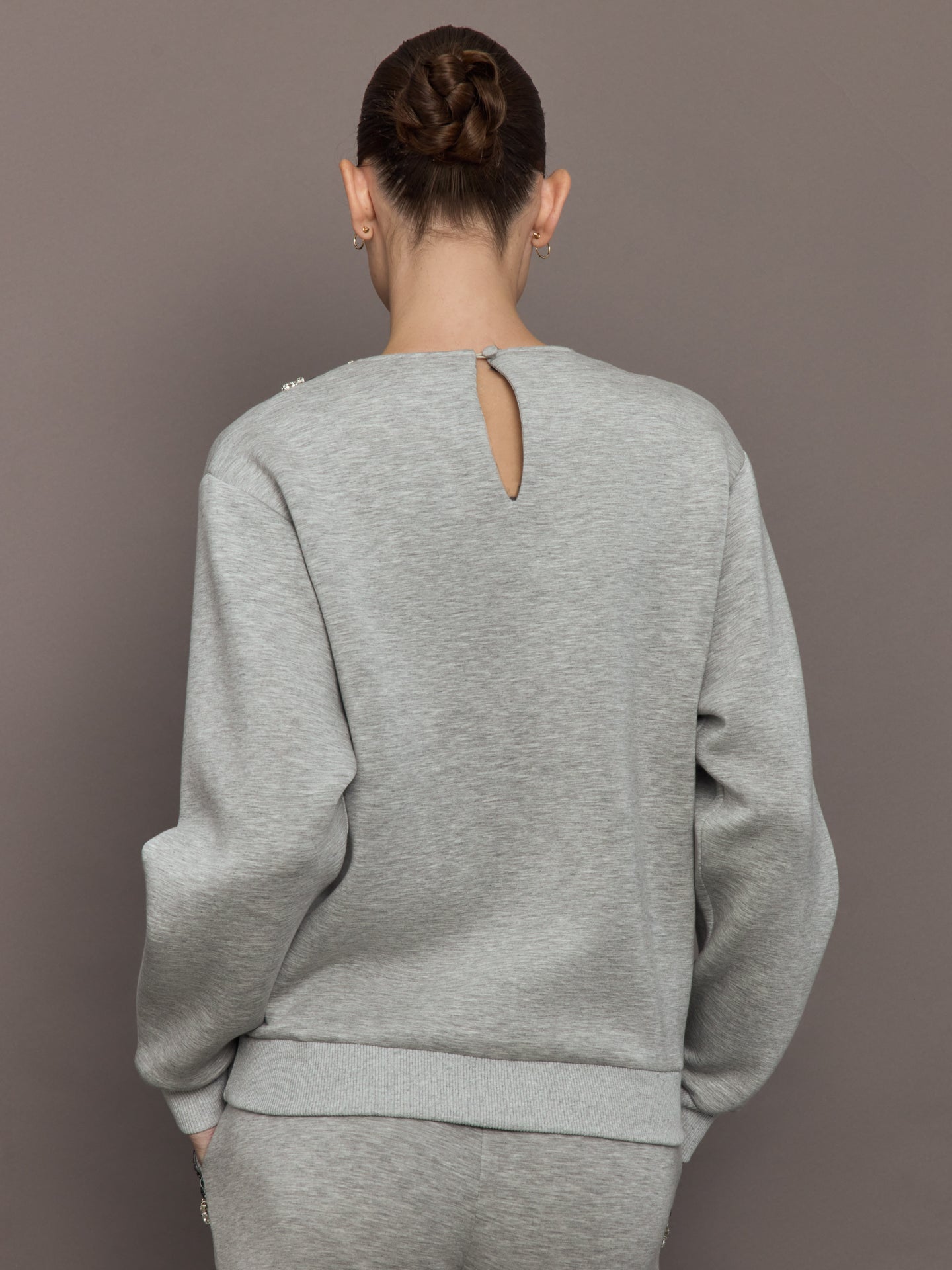 Jewel Embellished Sweatshirt in Scuba - Heather Grey - Image 5