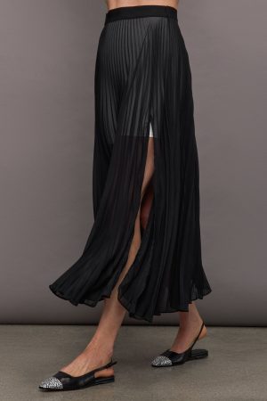 Mesh Pleated Skirt - Black