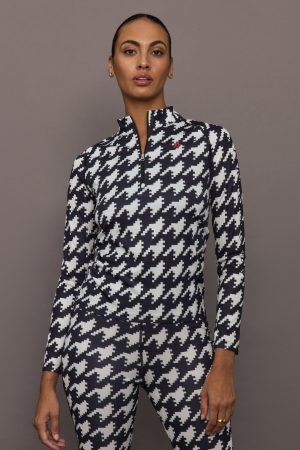 1/4 Base Layer Top - B&W Houndstooth