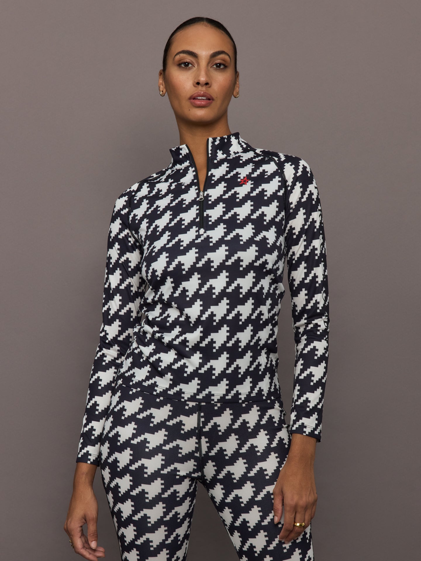 1/4 Base Layer Top - B&W Houndstooth