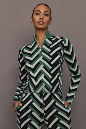 LA Tour Merino Wool 1/4 Zip Sweater - Print - Waffle Print Green